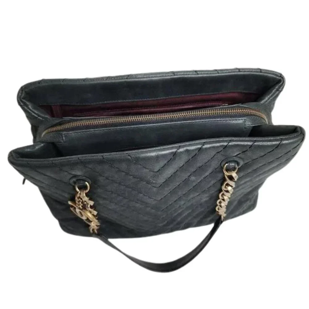 CHANEL Surpique CC Charm Tote Chevron Iridescent Calfskin Large Shoulder Bag